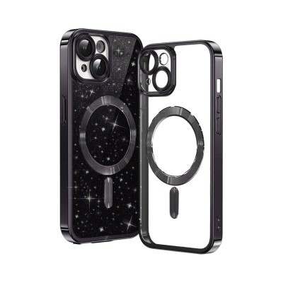 Husa iPhone 15, Crystal Glitter MagSafe cu Protectie La Camere, Black